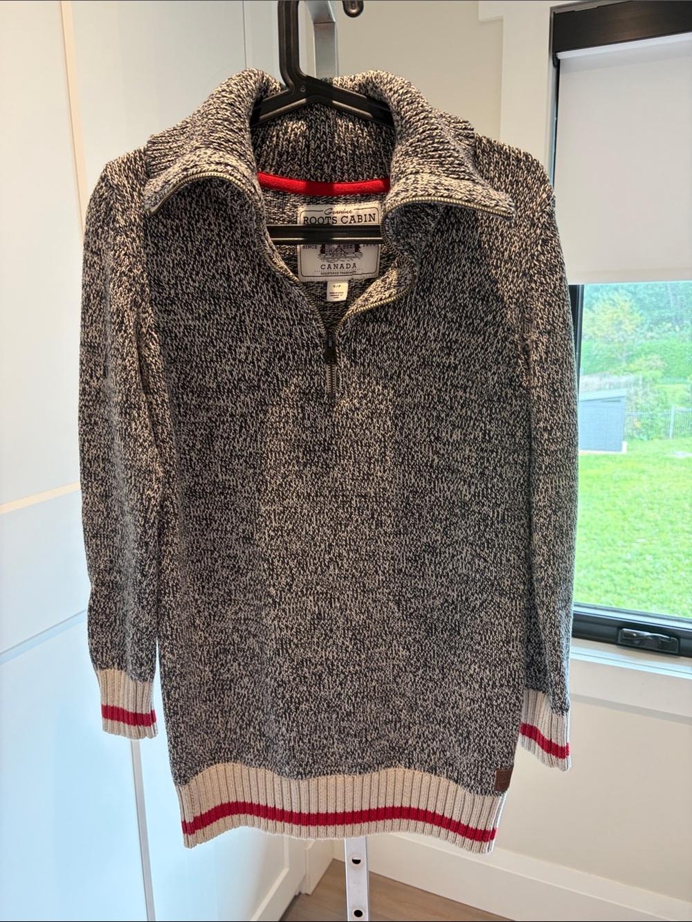 Roots Grey Marled Half-Zip Sweater with Red Trim